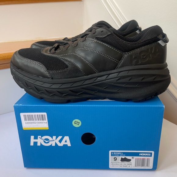 NWT Hoka Bondi L Leather U Unisex , Hoka One One All Black Cushioned Shoes  BRVN - Picture 2 of 16